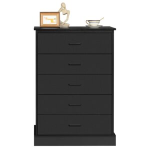 EPHEX Tall Dresser with 5 Drawers for Bedroom, Storage Tower Clothes Organizer, Black Chest of Drawers with Sturdy Pedestal, 27.6'' W x 15.8'' D x 40.2'' H