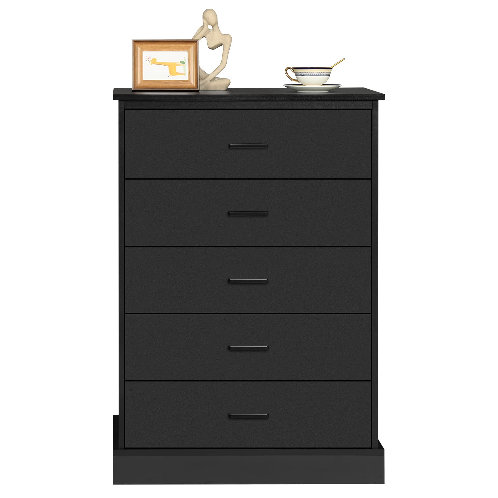 EPHEX Tall Dresser with 5 Drawers for Bedroom, Storage Tower Clothes Organizer, Black Chest of Drawers with Sturdy Pedestal, 27.6'' W x 15.8'' D x 40.2'' H