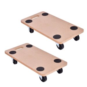 happytools set of 2 wood dolly, heavy duty portable platform truck w/ 4 pp casters & anti-skid pads, labor-saving carrier cart for home, shop, warehouse, 440 lbs capacity, natural