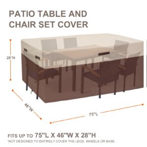 ELEXTYLE 75''L x 46''W x 28''H Rectangle Outdoor Table and Chairs Waterproof Patio Cover Rectangular 600D Oxford Heavy Duty Outside Lawn Dining Table Set Cover for Winter Snowproof UV-Resistant