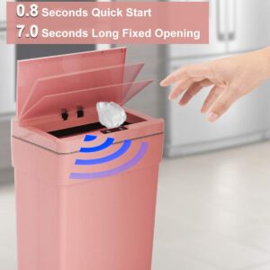 Dkelincs 13 Gallon Trash Can Automatic Motion Sensor Kitchen Trash Can Plastic High-Capacity Touch Free Garbage Can with Lid for Bathroom Bedroom Home Office, 50 Liter, Pink