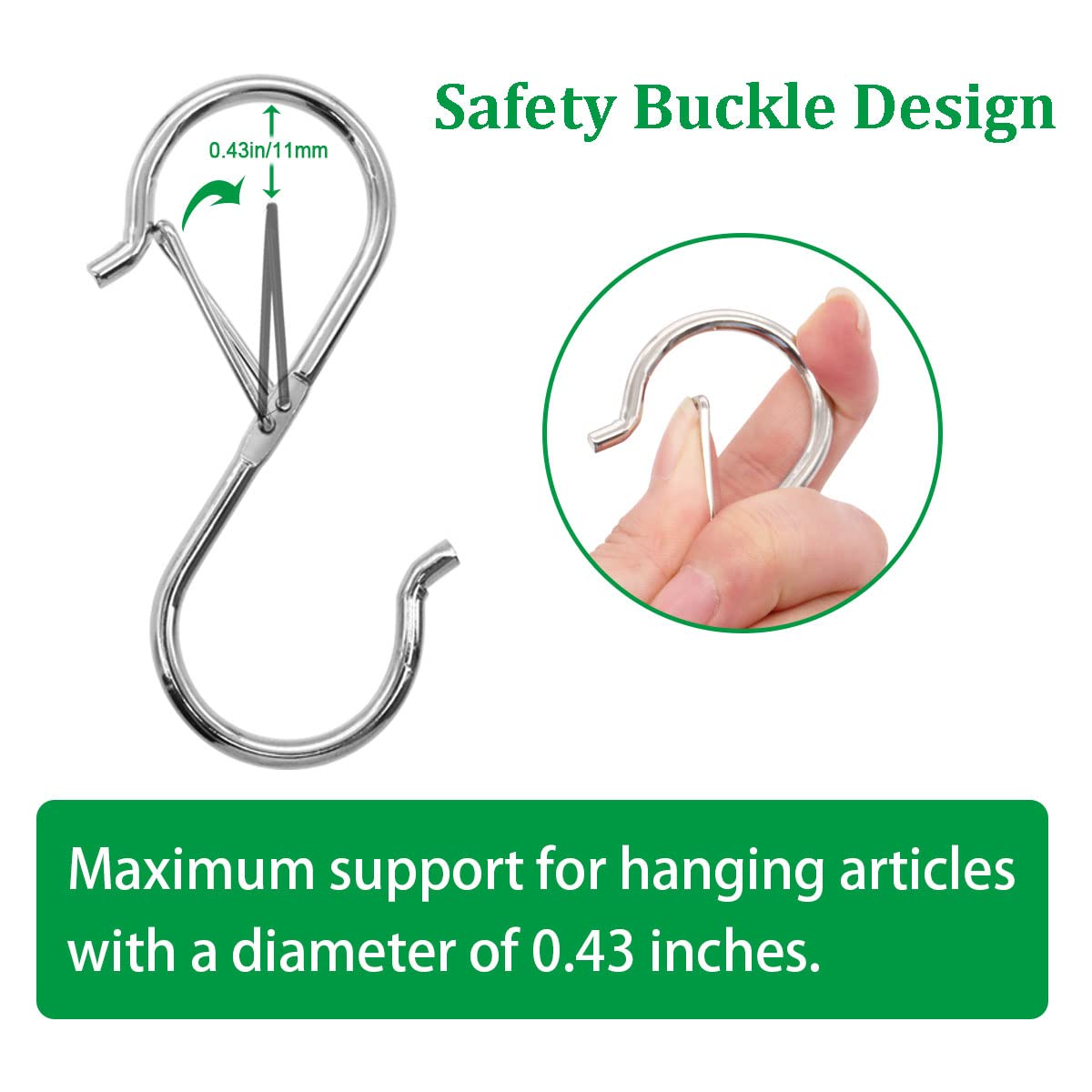 Seamaka 8 pcs 3.5 inch Silver S Hooks,Heavy Duty S Shaped Hooks for Hanging Rust-Proof S Hooks with Safety Buckle Design for Hanging Plants Coffee Cups Pots and Pans Clothes Bags in Kitchen Bathroom