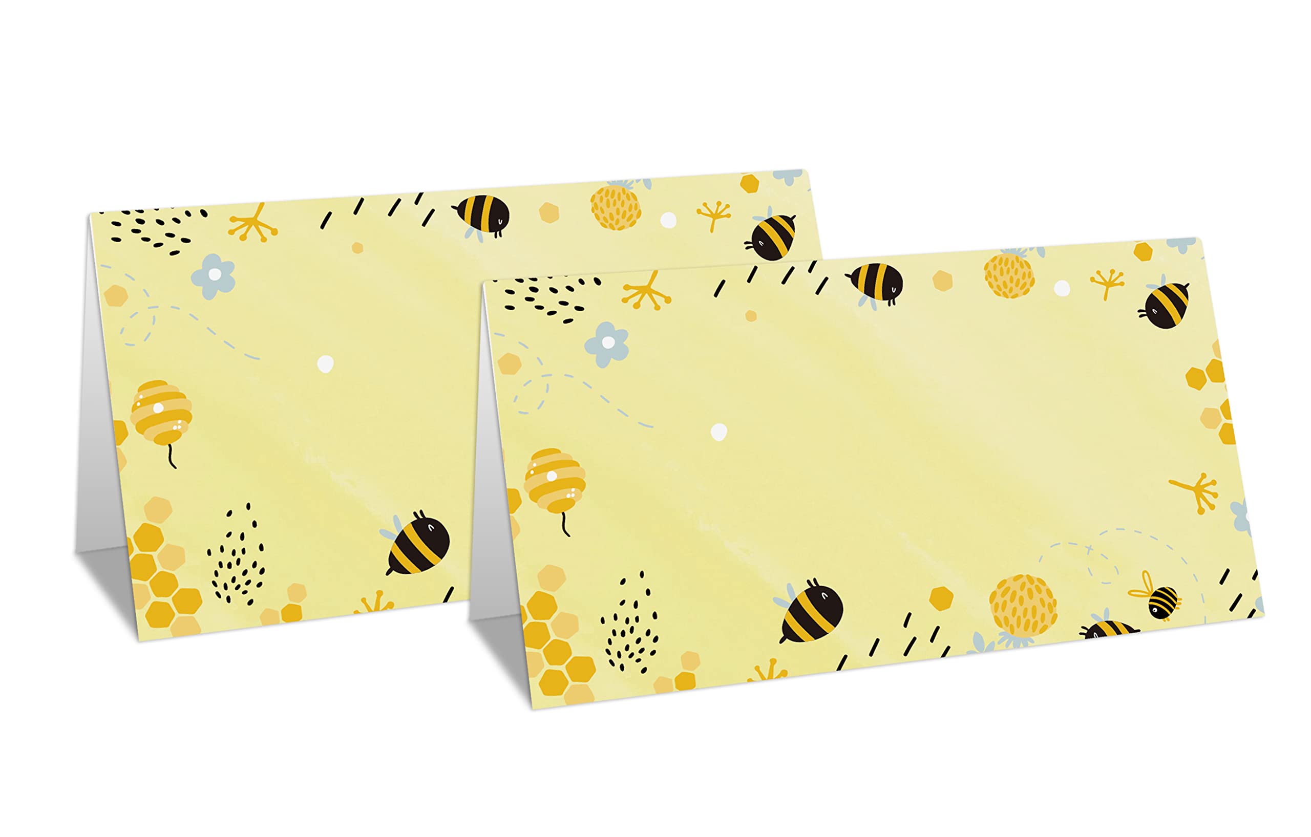 Table Place Card for Baby Shower, 25 Pcs Tent Cards Set, Editable Name Cards for Table Seating, Honey Bee Birthday Party Food Lables, Bumble Bee Baby Shower Decorations(14)