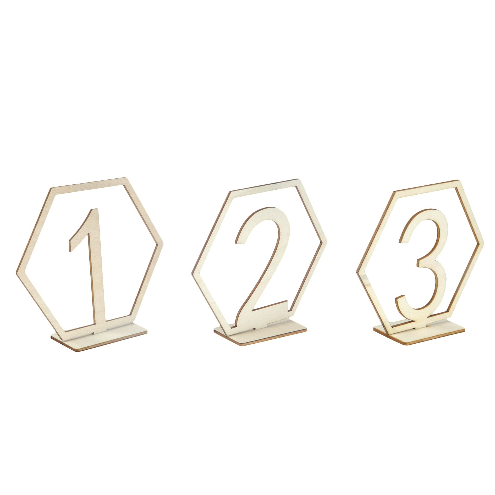 HEVSTIL 10pcs 1-10 Wooden Table Numbers, Wedding Table Numbers with Holder Base Wooden Table Numbers Hexagon Shape Table Numbers for Wedding Reception and Decoration