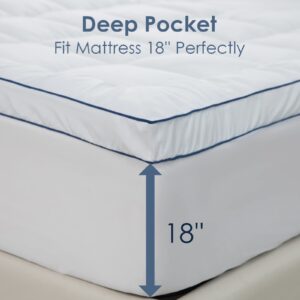 REDKEY Queen Mattress Topper Microfiber 3D Mattress Pad with 18'' Deep Pocket Soft Plush Mattress Protector Queen White