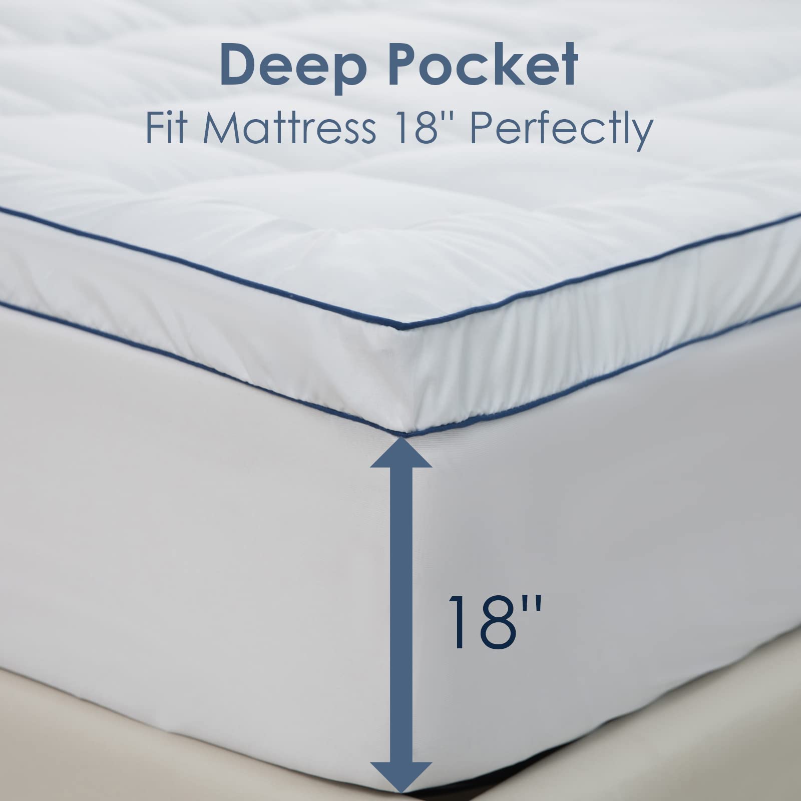 REDKEY Queen Mattress Topper Microfiber 3D Mattress Pad with 18'' Deep Pocket Soft Plush Mattress Protector Queen White