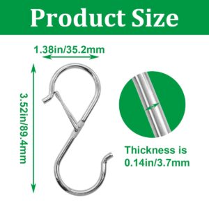 Seamaka 8 pcs 3.5 inch Silver S Hooks,Heavy Duty S Shaped Hooks for Hanging Rust-Proof S Hooks with Safety Buckle Design for Hanging Plants Coffee Cups Pots and Pans Clothes Bags in Kitchen Bathroom