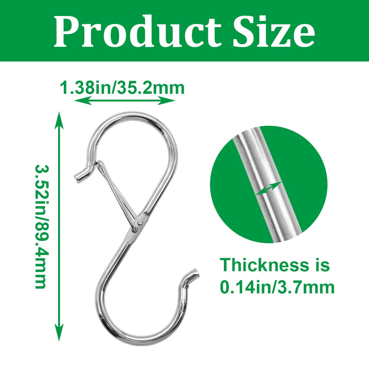 Seamaka 8 pcs 3.5 inch Silver S Hooks,Heavy Duty S Shaped Hooks for Hanging Rust-Proof S Hooks with Safety Buckle Design for Hanging Plants Coffee Cups Pots and Pans Clothes Bags in Kitchen Bathroom