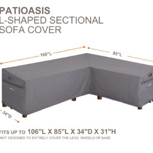 PATIOASIS Sectional Outdoor Furniture Cover Waterproof, Right Facing Patio Deck Lounge Set Sofa Covers Grey L Shaped 106''L x 85''L x 34''D x 31''/26''H