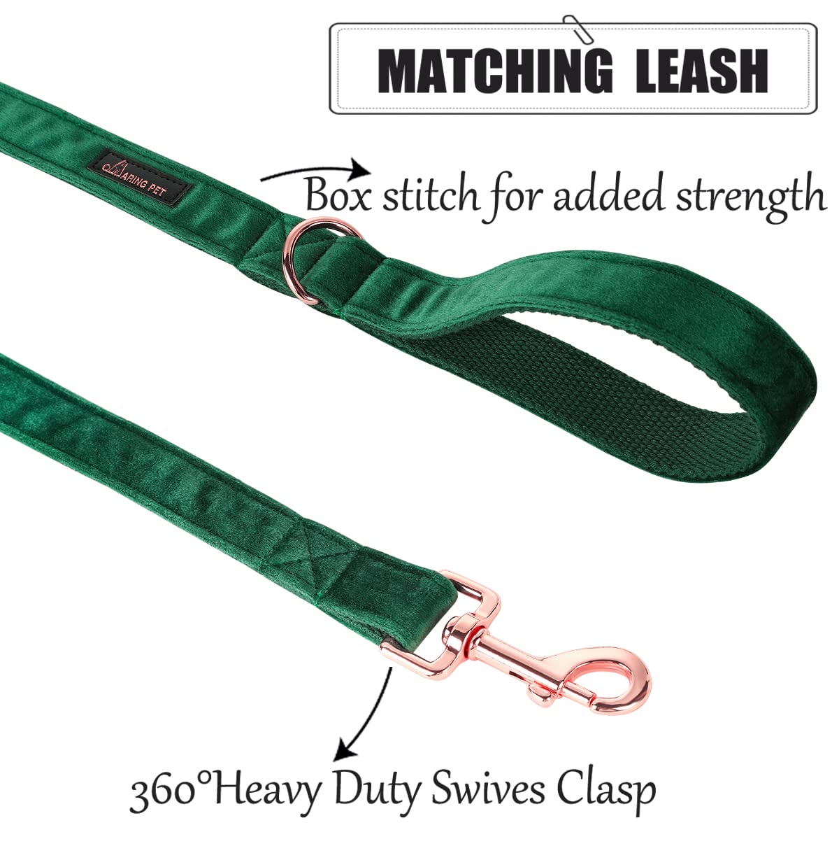 ARING PET Dog Leash, Velvet Dog Leashes Matching Dog Collars, Handmade Strong Dark Green Christmas Dog Leash for Small Medium Large Dogs