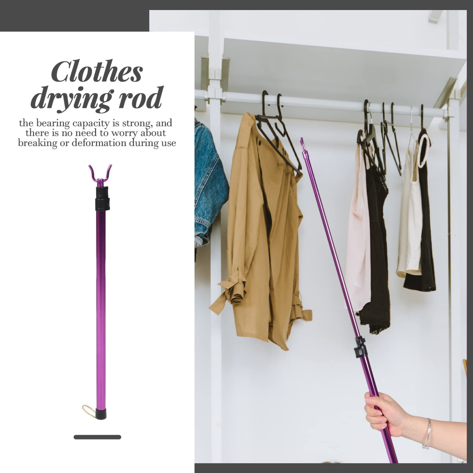 LIFKOME Long Reach Pole Hook Telescopic High Reach Garment Pole Hook Extendable Closet Rod Reaching Stick Laundry Hanging Tools