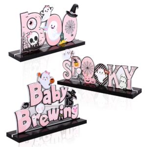 a baby is brewing baby shower decorations - halloween wooden centerpiece sign, pink halloween baby shower, gender reveal decor, boo spooky baby is brewing party table decorations, set of 3