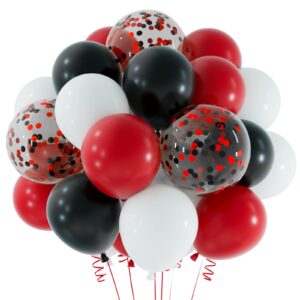 tuparka 12 inches black red confetti balloons kit 60 pack red black and white party balloon for birthday graduation baby shower wedding anniversary party supplies