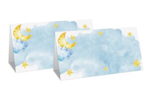 table place card for baby shower, 25 pcs tent cards set with moon and stars design, editable name cards for table seating, sleepover party food lables, twinkle little star baby shower decorations(07)