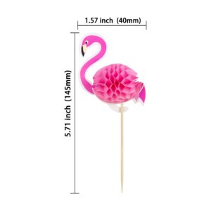 Ephlyn 24pcs 3D Flamingo Cupcake Toppers, Tropical Aloha Luau Cupcake Picks for Baby Shower, Summer Party, Wedding & Birthday Cake Decorations