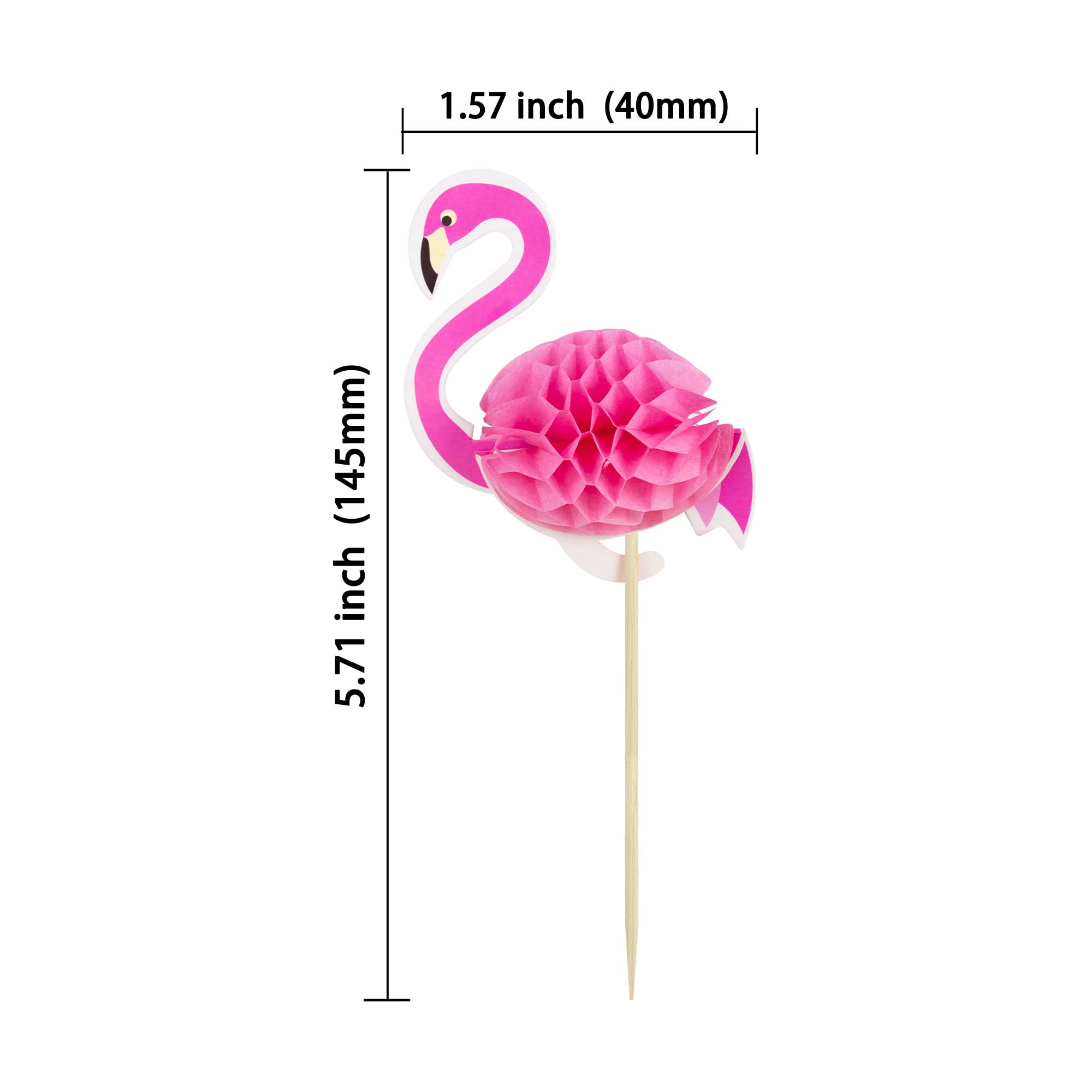 Ephlyn 24pcs 3D Flamingo Cupcake Toppers, Tropical Aloha Luau Cupcake Picks for Baby Shower, Summer Party, Wedding & Birthday Cake Decorations