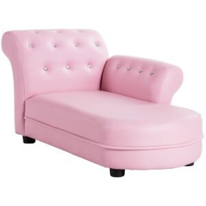 INFANS Kids Sofa, Toddler Couch with PVC Leather & Embedded Crystal, Pink Princess Chaise Lounge Armchair, Toddler Furniture Kids Upholstered Long Lounger for Toddler Baby Girl, Living Room