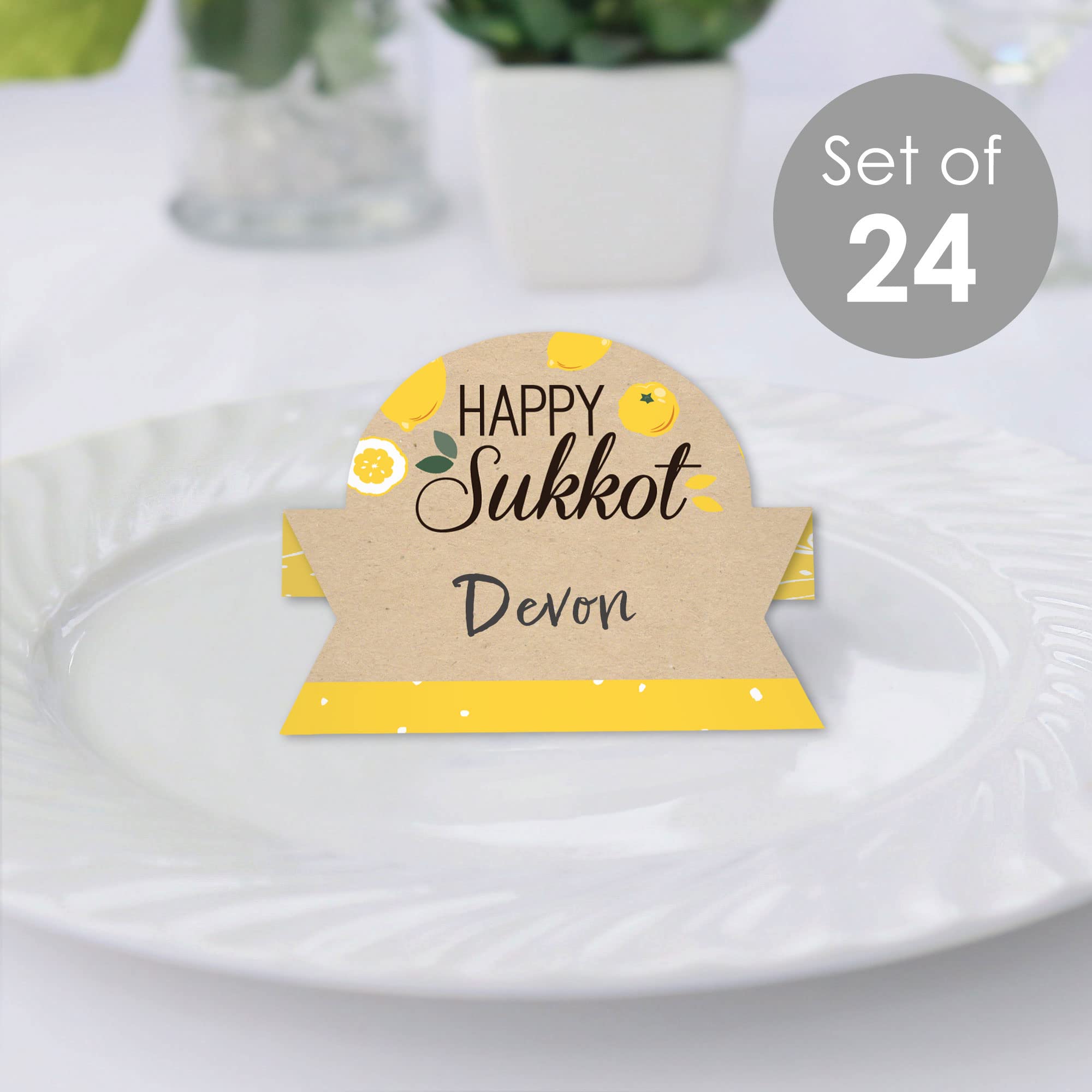 Big Dot of Happiness Sukkot - Sukkah Jewish Holiday Tent Buffet Card - Table Setting Name Place Cards - Set of 24