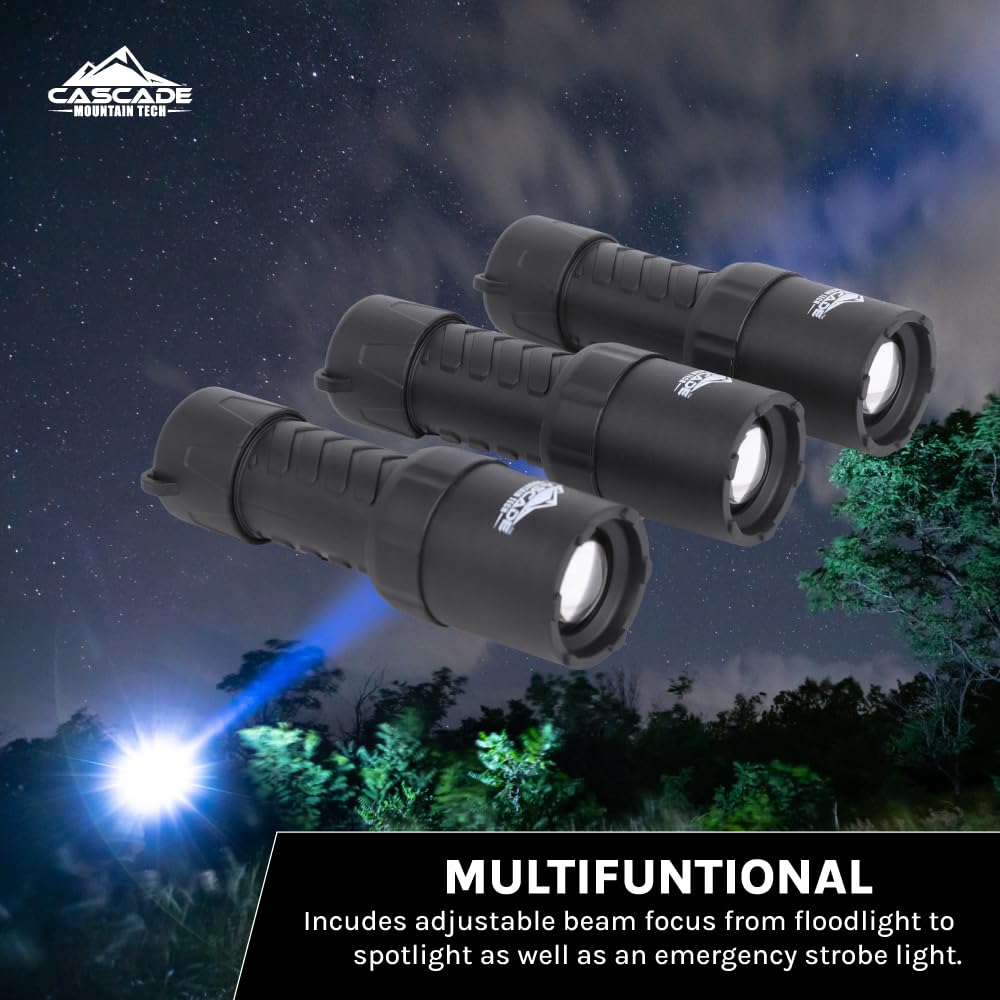 Cascade Mountain Tech 650-Lumen IPX8 Waterproof LED Flashlight with 3 Light Modes for Outdoor and Emergency Use - 3 Pack