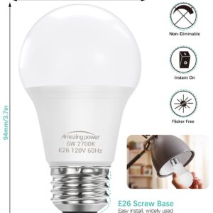 Amazing power E26 LED Bulb, 40W Equivalent Medium Base Light Bulb, Non-Dimmable, Soft White 2700K, 6W E26 LED Light Bulbs for Home Lighting Lamp, 4-Pack