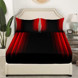 Abstract Ombre Decor Bed Sheets Kids Teens Red and Black Sheet Set Fashion Sheets Girls Boys Room Decor Twin Size,1 Flat Sheet +1 Fitted Sheet+1 Pillowcase, 3Pcs Bedding