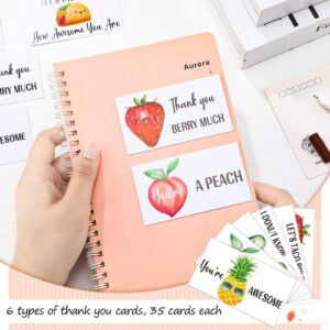 Woanger 210 Pcs Funny Thank You Cards Bulk Small Thank You Notes Pun 2 x 3.5 Inch Employee Appreciation Card Greeting Note Cards For Christmas Gifts Business Coworker Friends Recognition (Fruit)