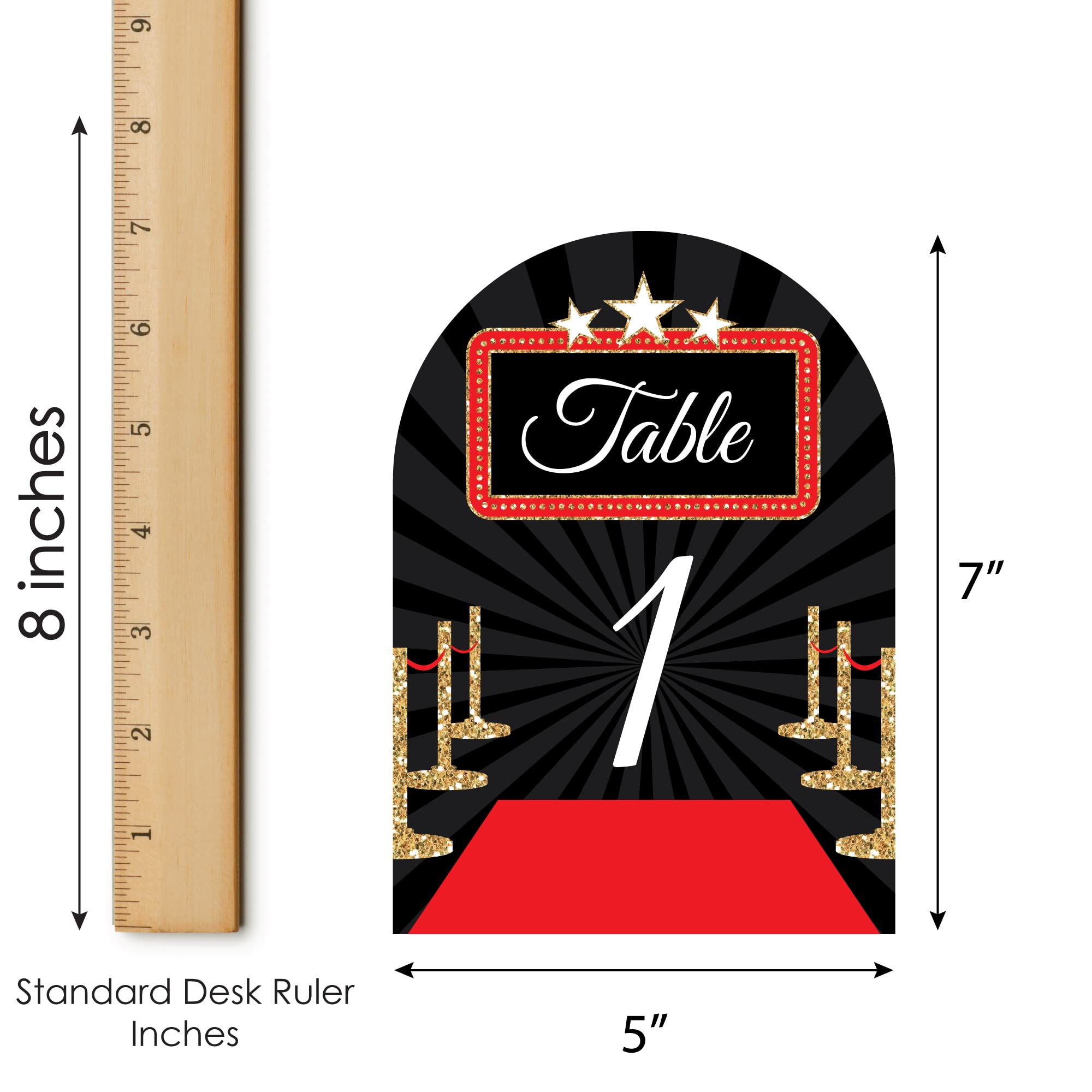 Big Dot of Happiness Red Carpet Hollywood - Movie Night Party Double-Sided 5 x 7 inches Cards - Table Numbers - 1-20