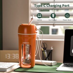 GREECHO Portable Blender, One-handed Drinking Mini Blender for Shakes and Smoothies, 12 oz Personal Blender with Rechargeable USB, Made with BPA-Free Material Portable Juicer, Carrot Orange