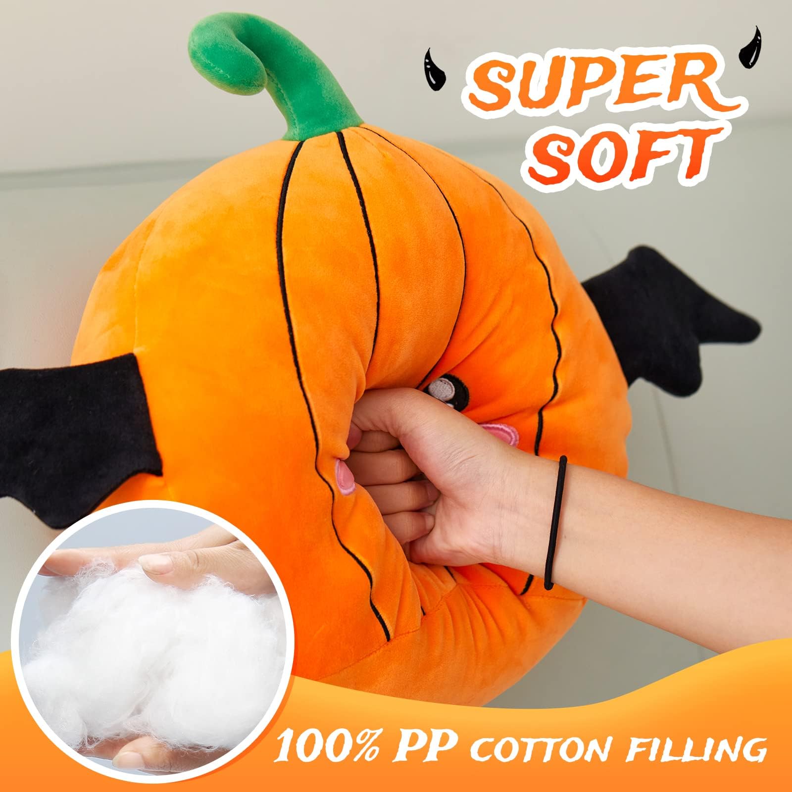 CozyWorld Pumpkin Bat Demon Plush Pillow Stuffed Animal Super Soft Sofa Cushion Stretchy Plushy Toy Halloween Party Decors Birthday 13”