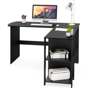 SHW L-Shaped Home Office Wood Corner Desk, Black