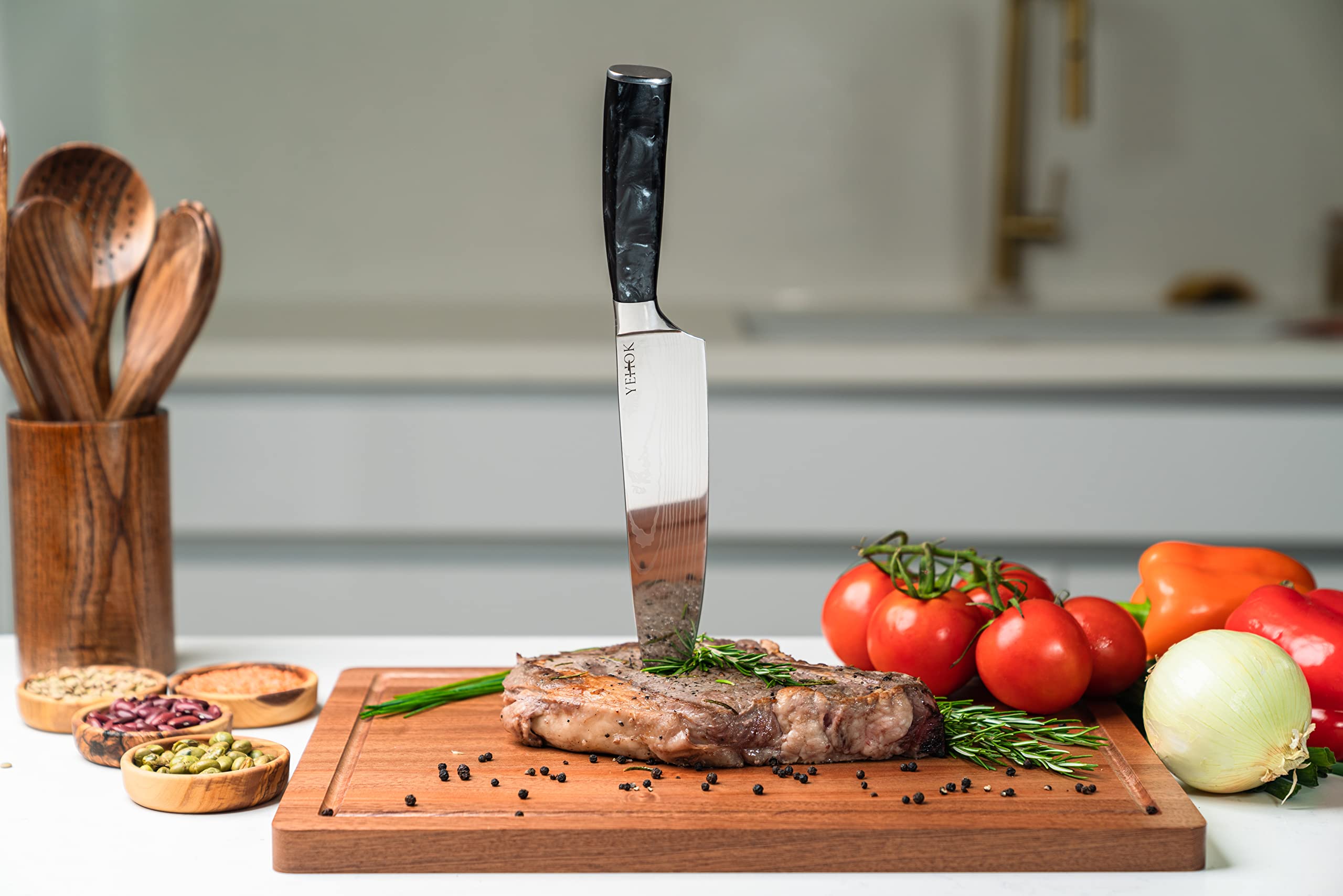 YEHOK Chef Knife | 8 Inch Professional Kitchen Knife | German High Carbon Stainless Steel | Ultra Sharp Blade and Ergonomic Handle for Chopping, Slicing | Chef's knives with Gift Box