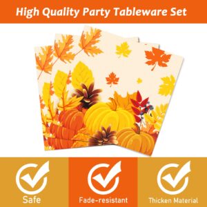 gisgfim 96 Pcs Fall Thanksgiving Party Plates and Napkins Party Supplies Autumn Leaves Party Tableware Set Pumpkin Maple Party Decorations Favors for Fall Theme Party Serves 24