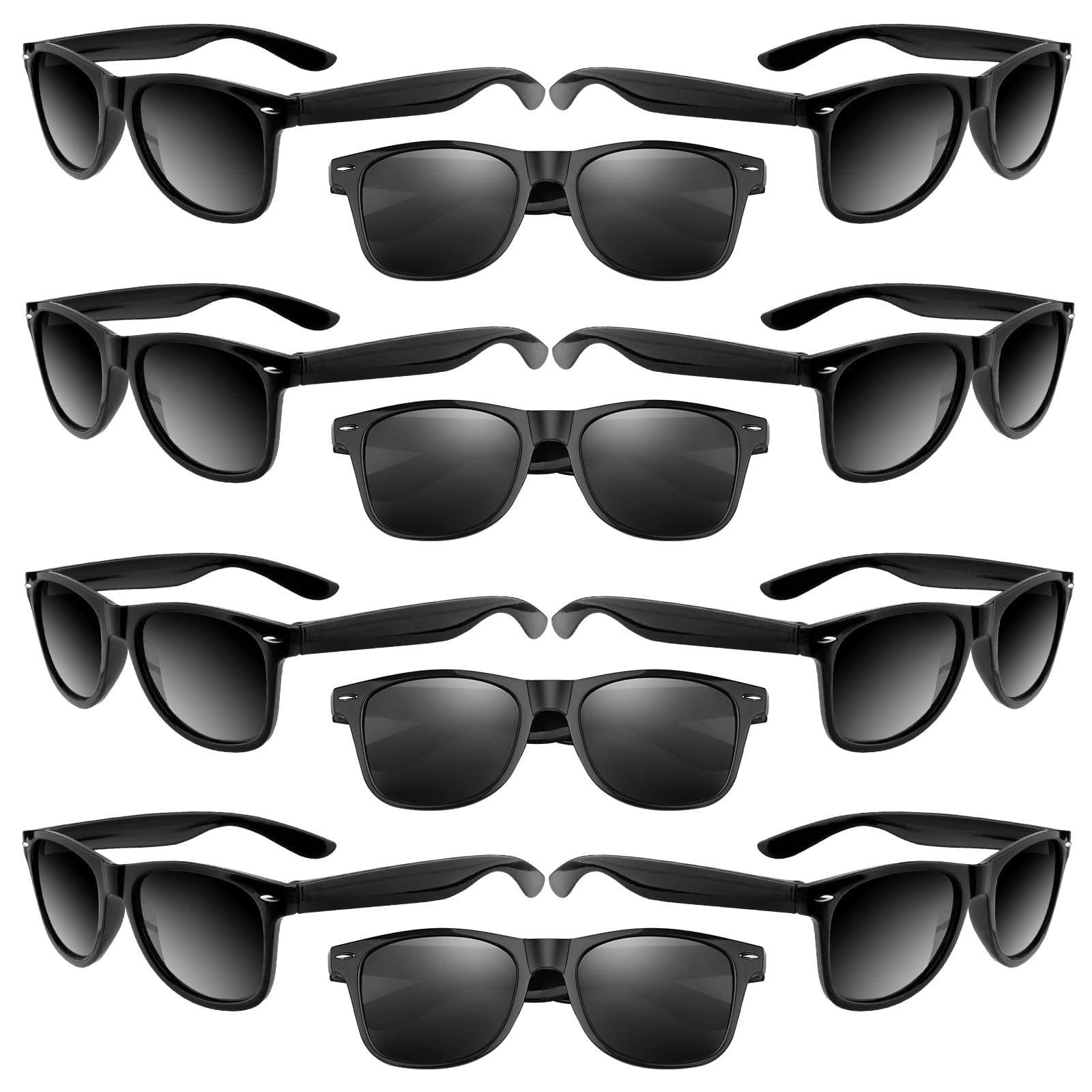 ASTARON 12 Pack Party Sunglasses Bulk Neon Party Favors for Beach Wedding Party Pool Party Supplies, Black