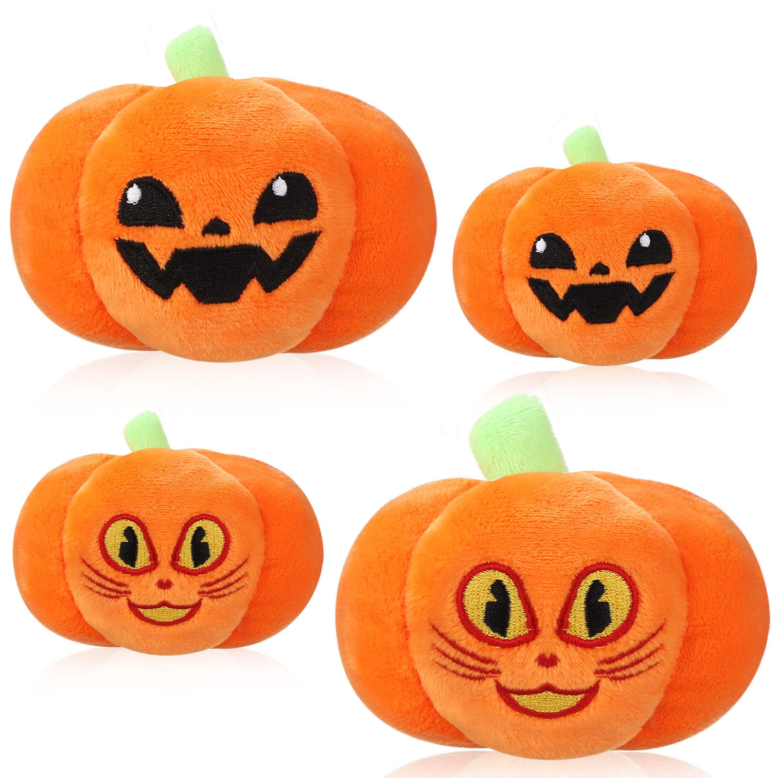 4 Pcs Halloween Pumpkin Plush Toy Pumpkin Plush Pillow Stuffed Pumpkin Plushie for Boys Girls Halloween Pumpkin with 2 Expressions Party Decor Gifts, 3.5 and 6 Inches