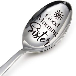 ysunm ming heng good morning sister spoon - engraved gift for in law birthday wedding best creative gift, silver, l19.5cmxw3.5cm (xy20)