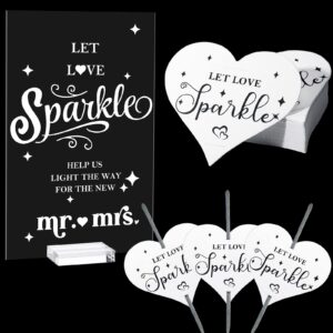 100 pcs wedding sparkler tags heart shape sparkler cards and acrylic wedding sparkler send off sign clear table sparkler signs with acrylic base for wedding ceremony party display decor, no sparkler