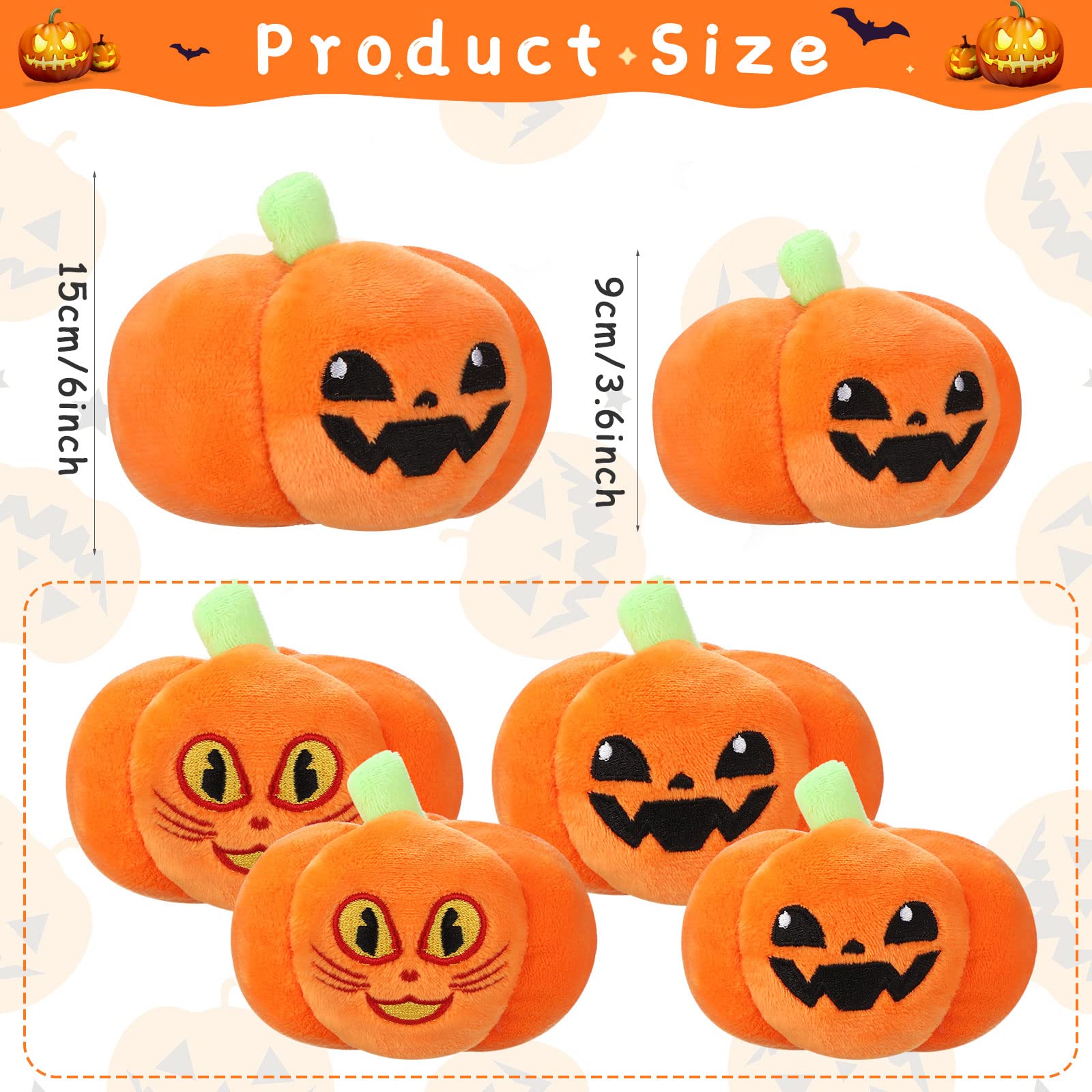 4 Pcs Halloween Pumpkin Plush Toy Pumpkin Plush Pillow Stuffed Pumpkin Plushie for Boys Girls Halloween Pumpkin with 2 Expressions Party Decor Gifts, 3.5 and 6 Inches