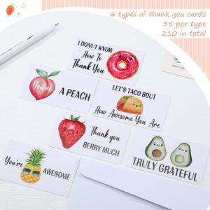 Woanger 210 Pcs Funny Thank You Cards Bulk Small Thank You Notes Pun 2 x 3.5 Inch Employee Appreciation Card Greeting Note Cards For Christmas Gifts Business Coworker Friends Recognition (Fruit)