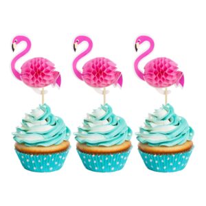 ephlyn 24pcs 3d flamingo cupcake toppers, tropical aloha luau cupcake picks for baby shower, summer party, wedding & birthday cake decorations