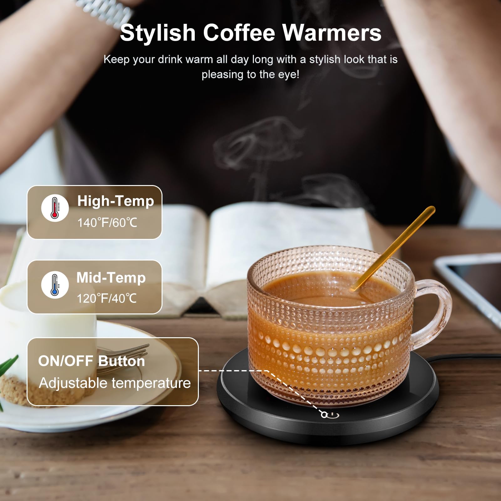 Mug Warmer for Desk,Coffee Warmer for Auto Shut Off & Smart Temperature Settings,Mug Warmer for Office Desk Use,Candle Wax Heating Plate,Cup Warmer for Tea Milk（No Cup）