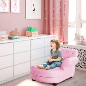 INFANS Kids Sofa, Toddler Couch with PVC Leather & Embedded Crystal, Pink Princess Chaise Lounge Armchair, Toddler Furniture Kids Upholstered Long Lounger for Toddler Baby Girl, Living Room