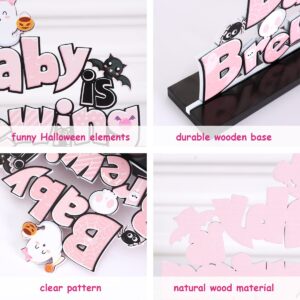 A Baby is Brewing Baby Shower Decorations - Halloween Wooden Centerpiece Sign, Pink Halloween Baby Shower, Gender Reveal Decor, Boo Spooky Baby is Brewing Party Table Decorations, Set of 3