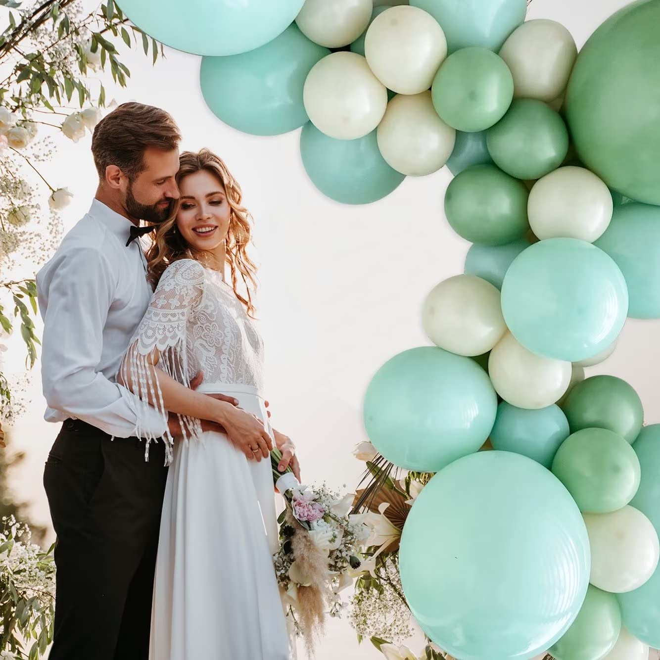 LyzzGlobo Mint Green Balloon Garland Kit, 117pcs Beige and Sage Olive Green Balloon Arch Kit for Wedding Bridal Shower Baby Shower Birthday Party Decorations Supplies