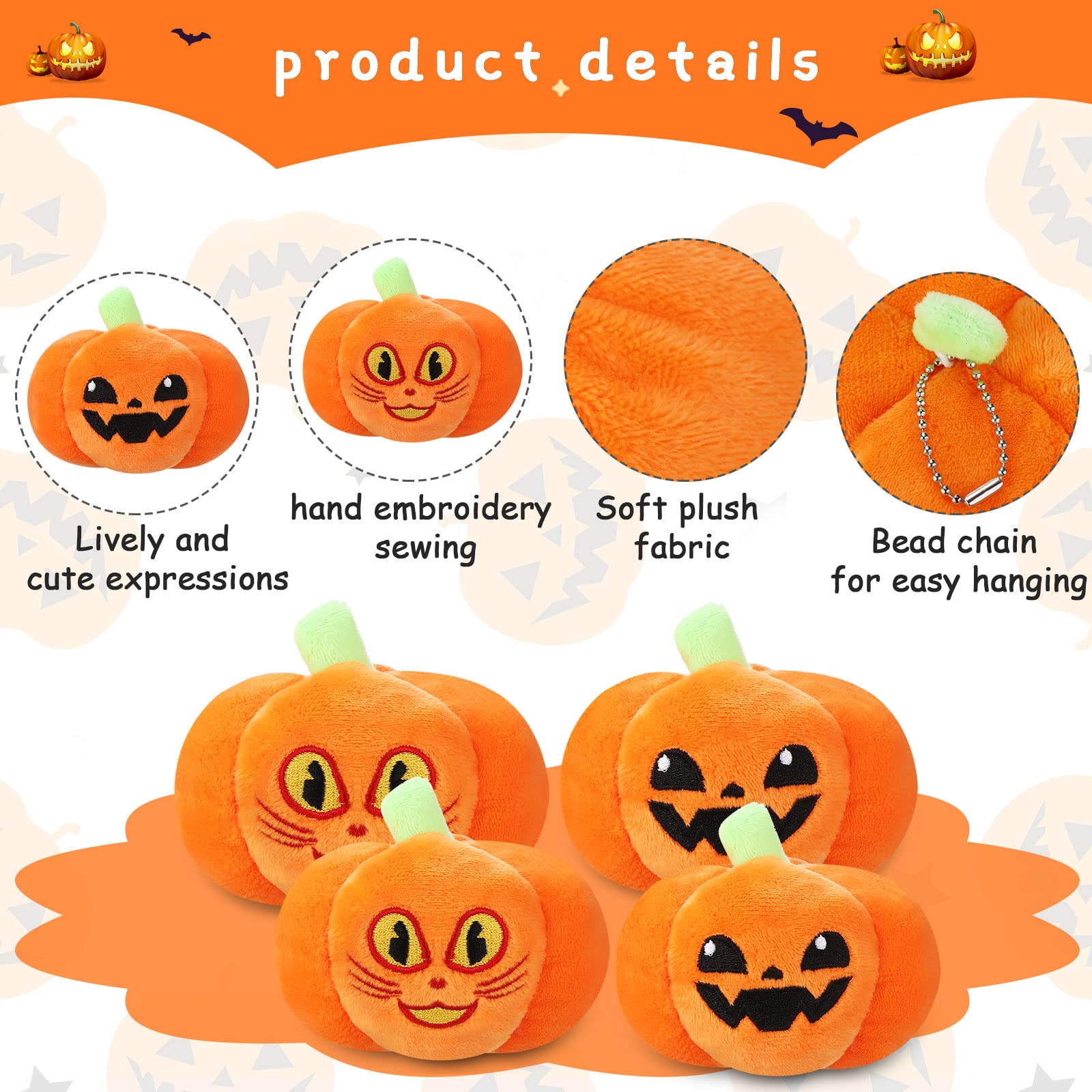 4 Pcs Halloween Pumpkin Plush Toy Pumpkin Plush Pillow Stuffed Pumpkin Plushie for Boys Girls Halloween Pumpkin with 2 Expressions Party Decor Gifts, 3.5 and 6 Inches