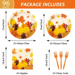 gisgfim 96 Pcs Fall Thanksgiving Party Plates and Napkins Party Supplies Autumn Leaves Party Tableware Set Pumpkin Maple Party Decorations Favors for Fall Theme Party Serves 24