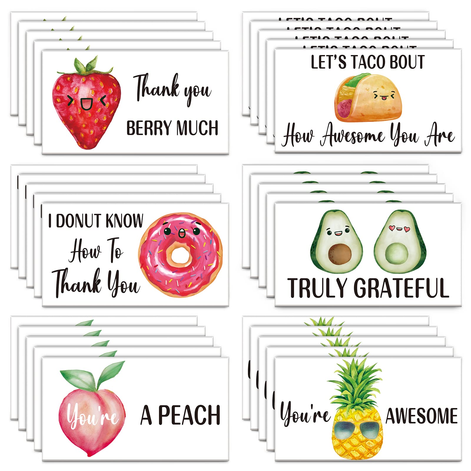 Woanger 210 Pcs Funny Thank You Cards Bulk Small Thank You Notes Pun 2 x 3.5 Inch Employee Appreciation Card Greeting Note Cards For Christmas Gifts Business Coworker Friends Recognition (Fruit)