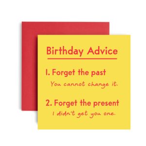 huxters funny birthday card – past and no present - happy birthday card for her women - friend birthday card – gift card – funny card for him men – card for brother 14.8cm square (past present)