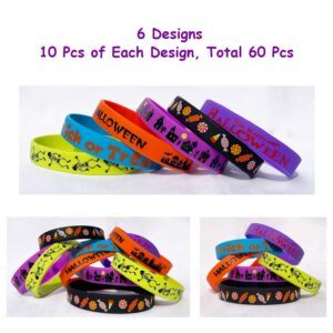 JAKADYUKS 60pcs Halloween Silicone Bracelets Party Rubber Wristband Trick or Treat Gifts School Gifts Supplies Return Gifts Bulk Toys for Teacher Prizes Party Accessories