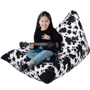 cow stuffed animal storage bean bag chair, cover only, plush toys holder and organizer for kids, extra large beanbag without filling