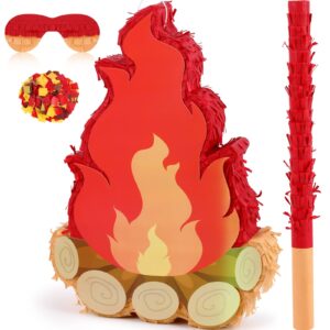 small camping campfire piñata fake flame party birthday party decoration camping adventure baby shower photo props with wooden stick paper confetti set for kids boys and girls,16.1 x 10.2 x 2.8 inch